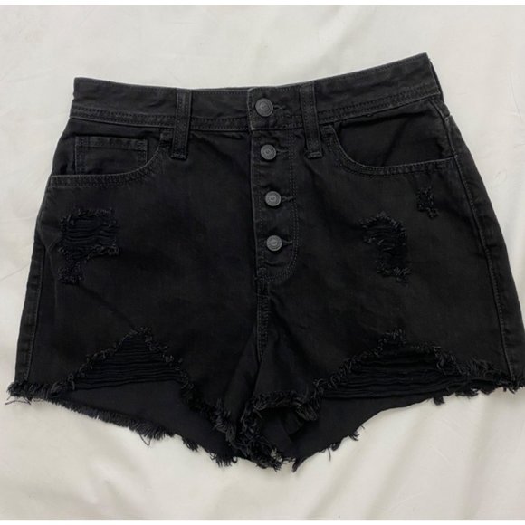 Hollister Women’s High Rise Mom Jean Shorts Distressed Black Size 26 - Picture 9 of 9